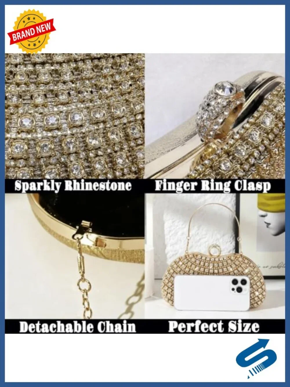 Sparkly Rhinestone Clutch Purse for Women Bedazzled Evening Bag Crossbody